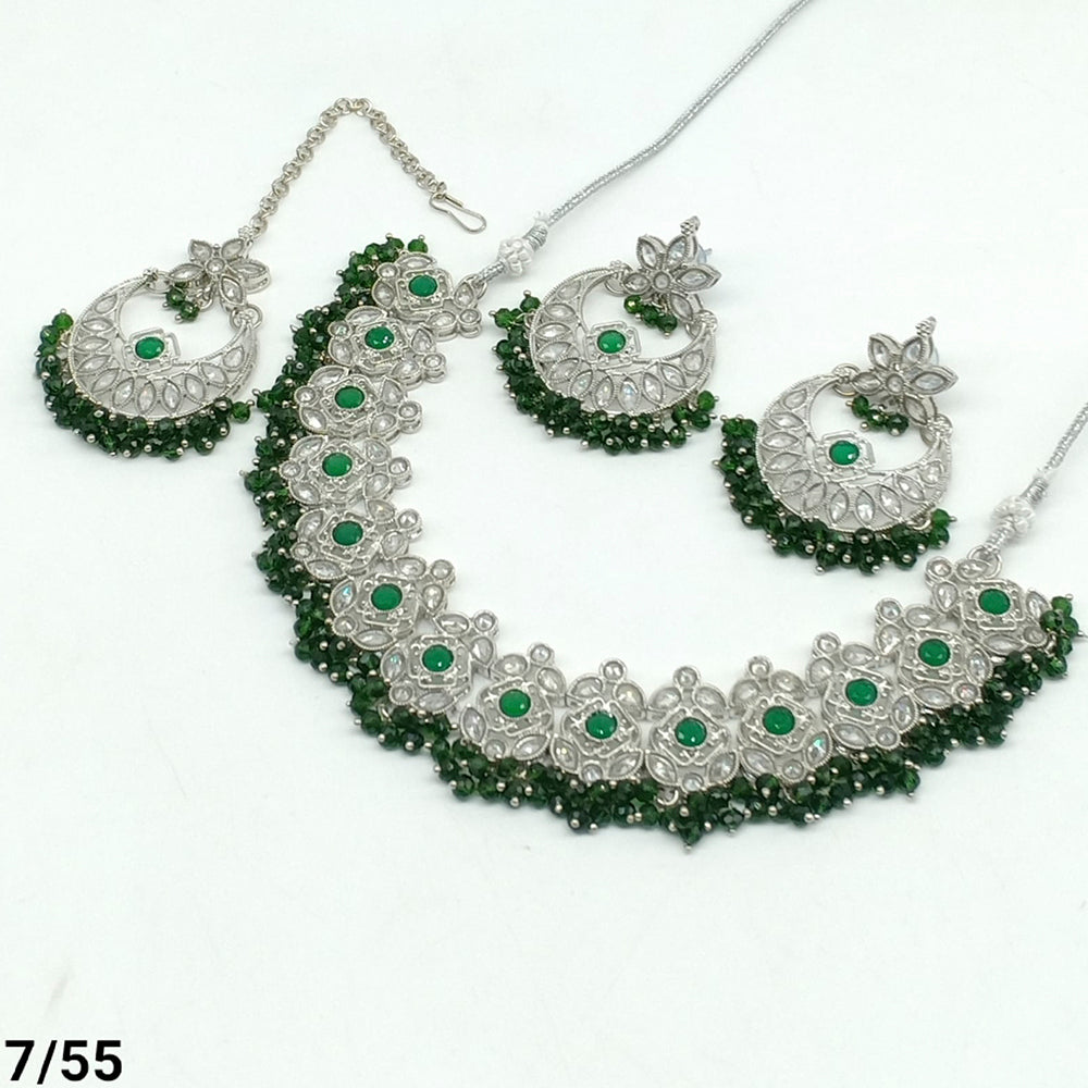 FS Collection Silver Plated Kundan Stone Choker Necklace Set