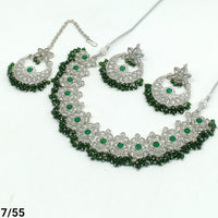 FS Collection Silver Plated Kundan Stone Choker Necklace Set