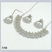FS Collection Silver Plated Kundan Stone Choker Necklace Set