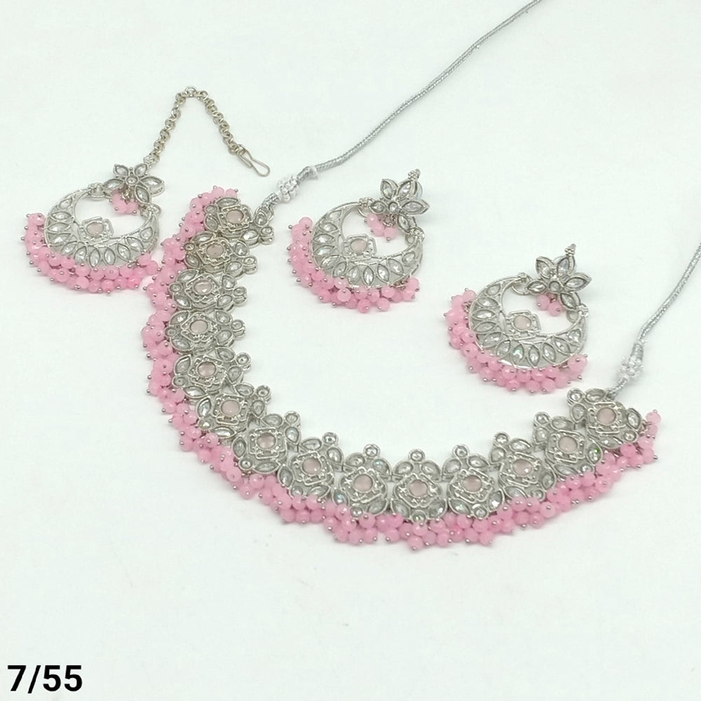 FS Collection Silver Plated Kundan Stone Choker Necklace Set