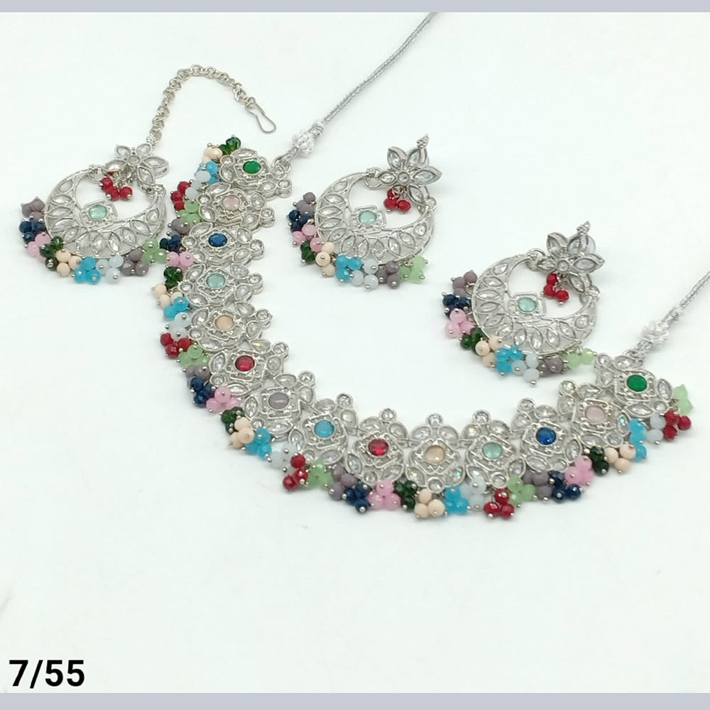 FS Collection Silver Plated Kundan Stone Choker Necklace Set