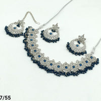 FS Collection Silver Plated Kundan Stone Choker Necklace Set