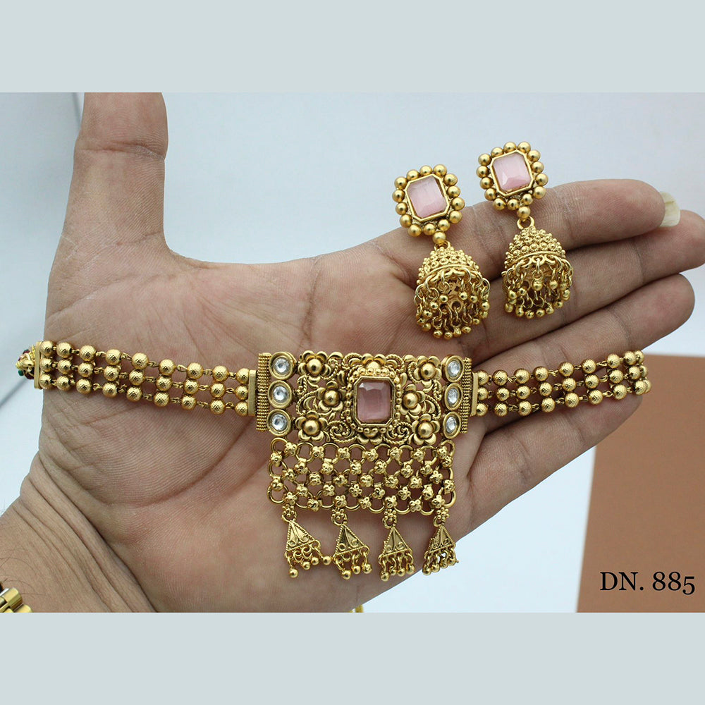 FS Collection Gold Plated Pota Stone Choker Necklace Set