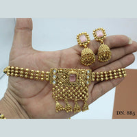 FS Collection Gold Plated Pota Stone Choker Necklace Set