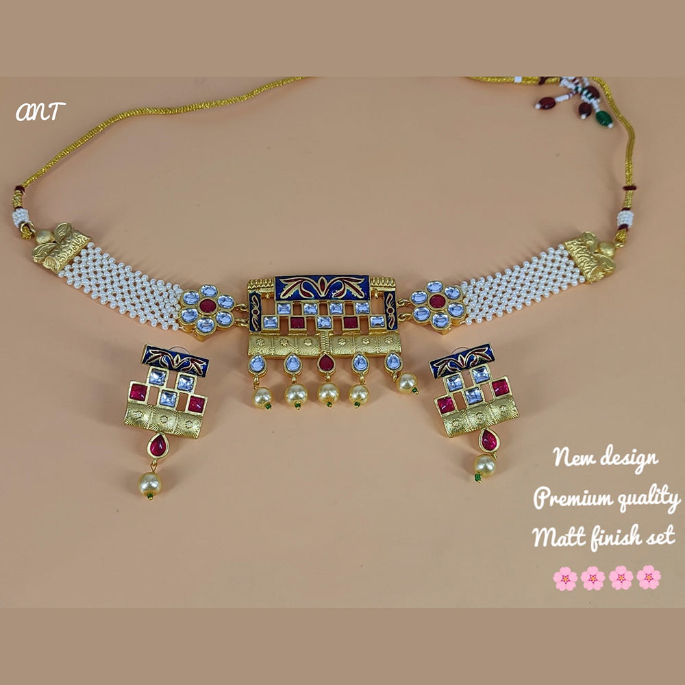 FS Collection Gold Plated Meenakari & Kundan Stone Choker Necklace Set