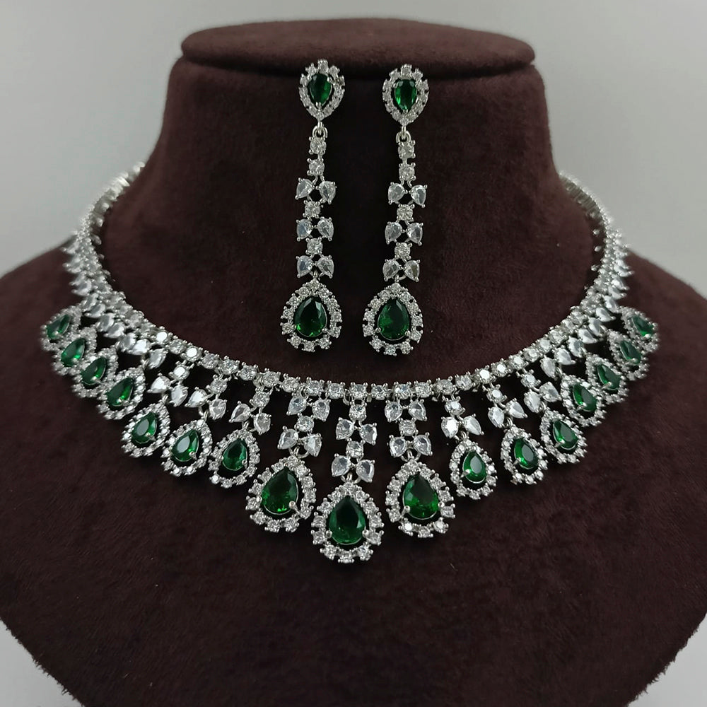 FS Collection Silver Plated AD Stone Necklace Set