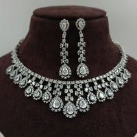FS Collection Silver Plated AD Stone Necklace Set