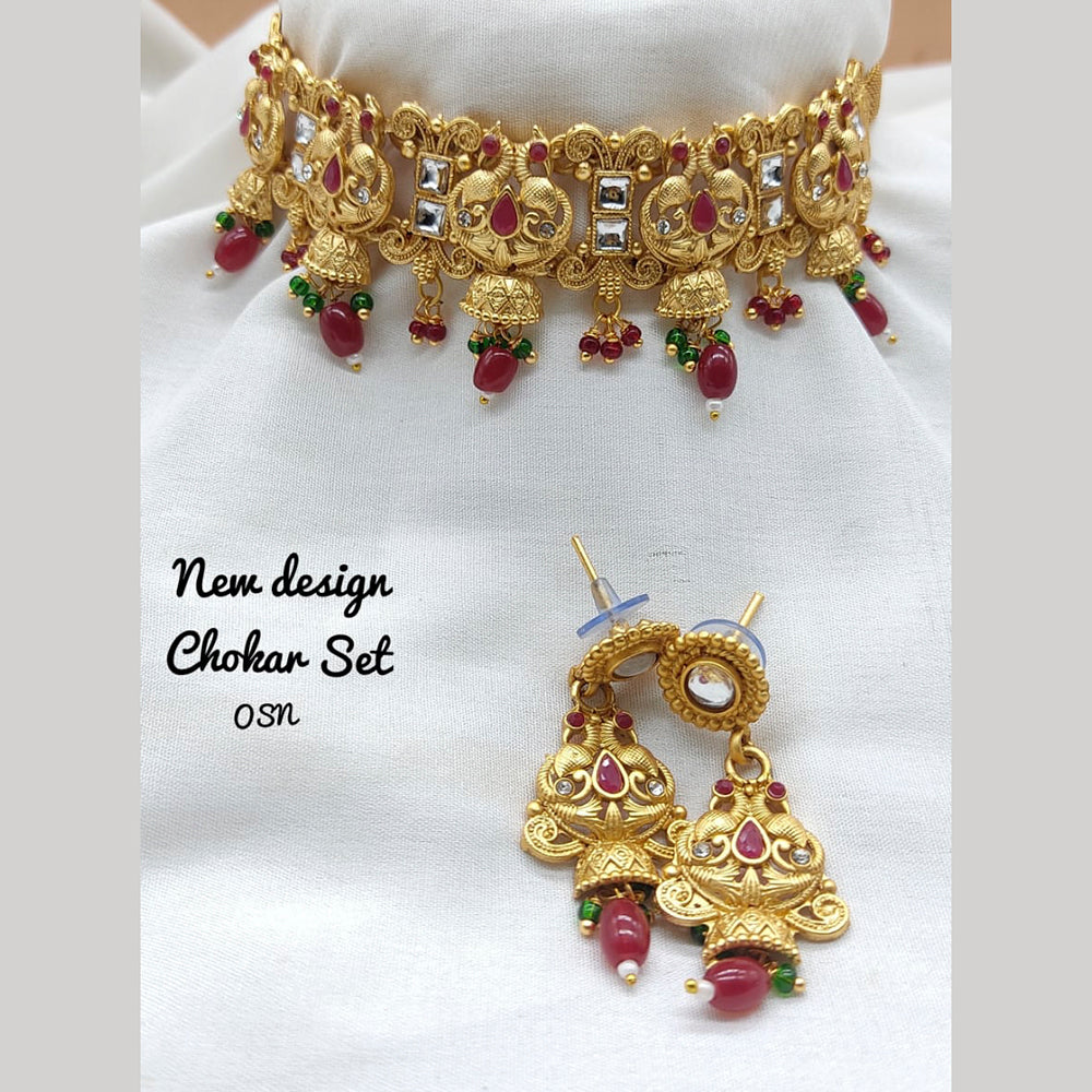 FS Collection Gold Plated Pota Stone Choker Necklace Set