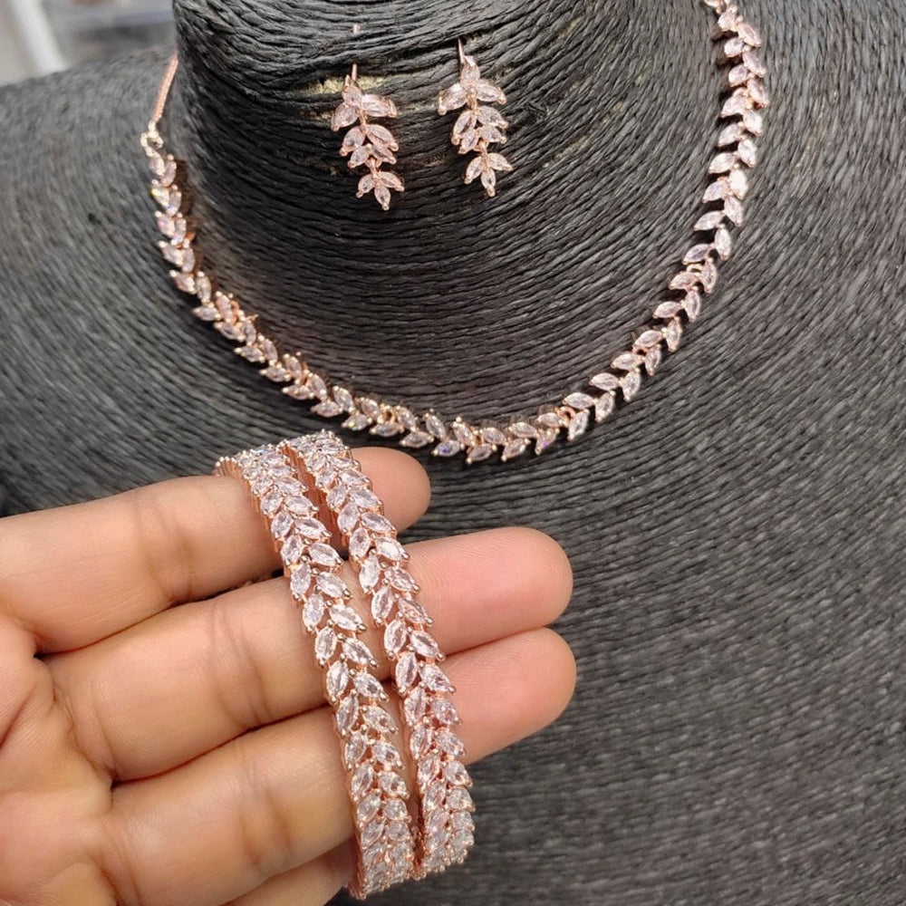 FS Collection Rose Gold Plated AD Stone Jewellery Combo