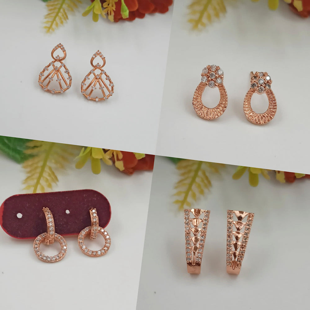 FS Collection Rose Gold Plated AD Stone Earrings Combo