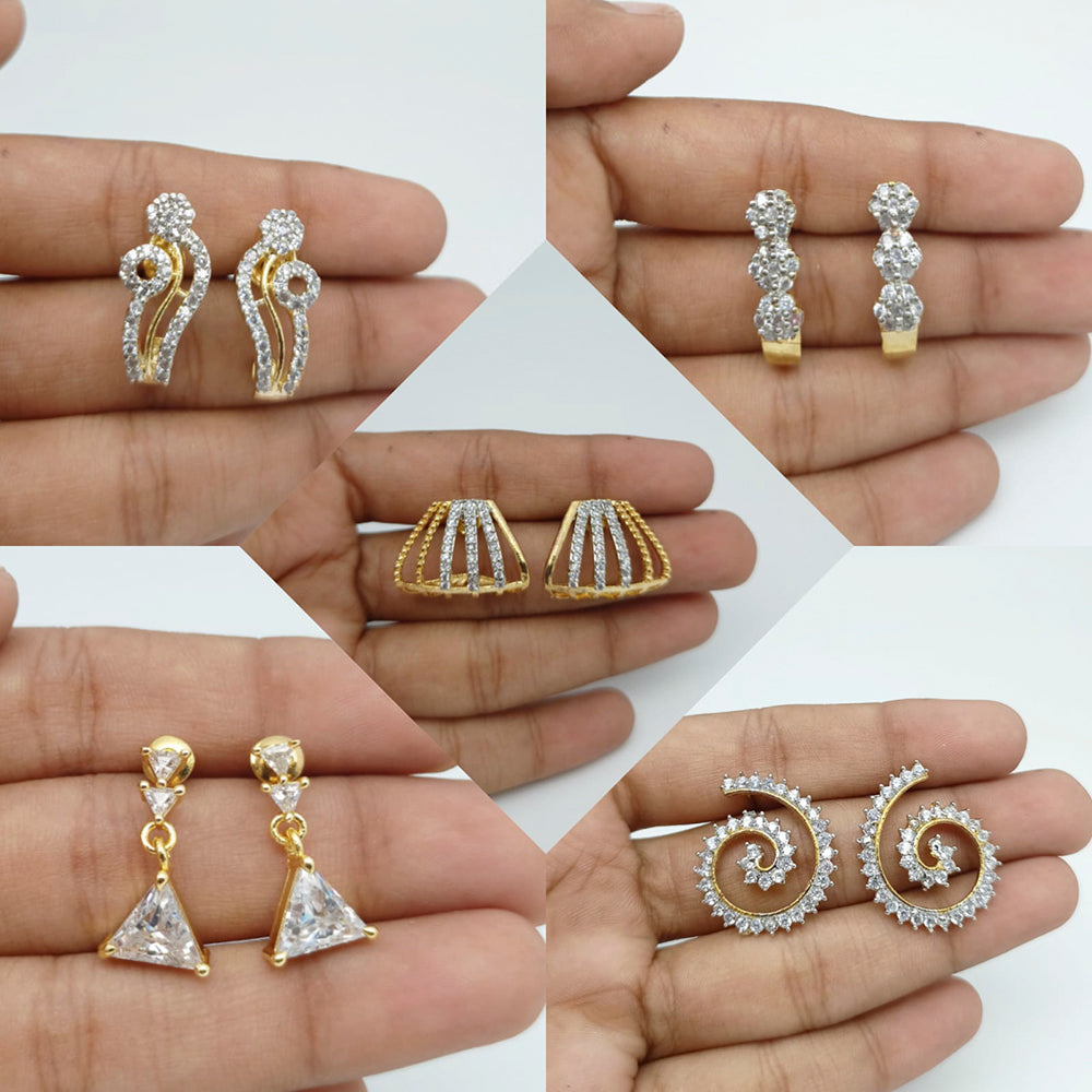 FS Collection Gold Plated AD Stone Earrings Combo