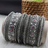 FS Collection Silver Plated Pota Stone Bangles