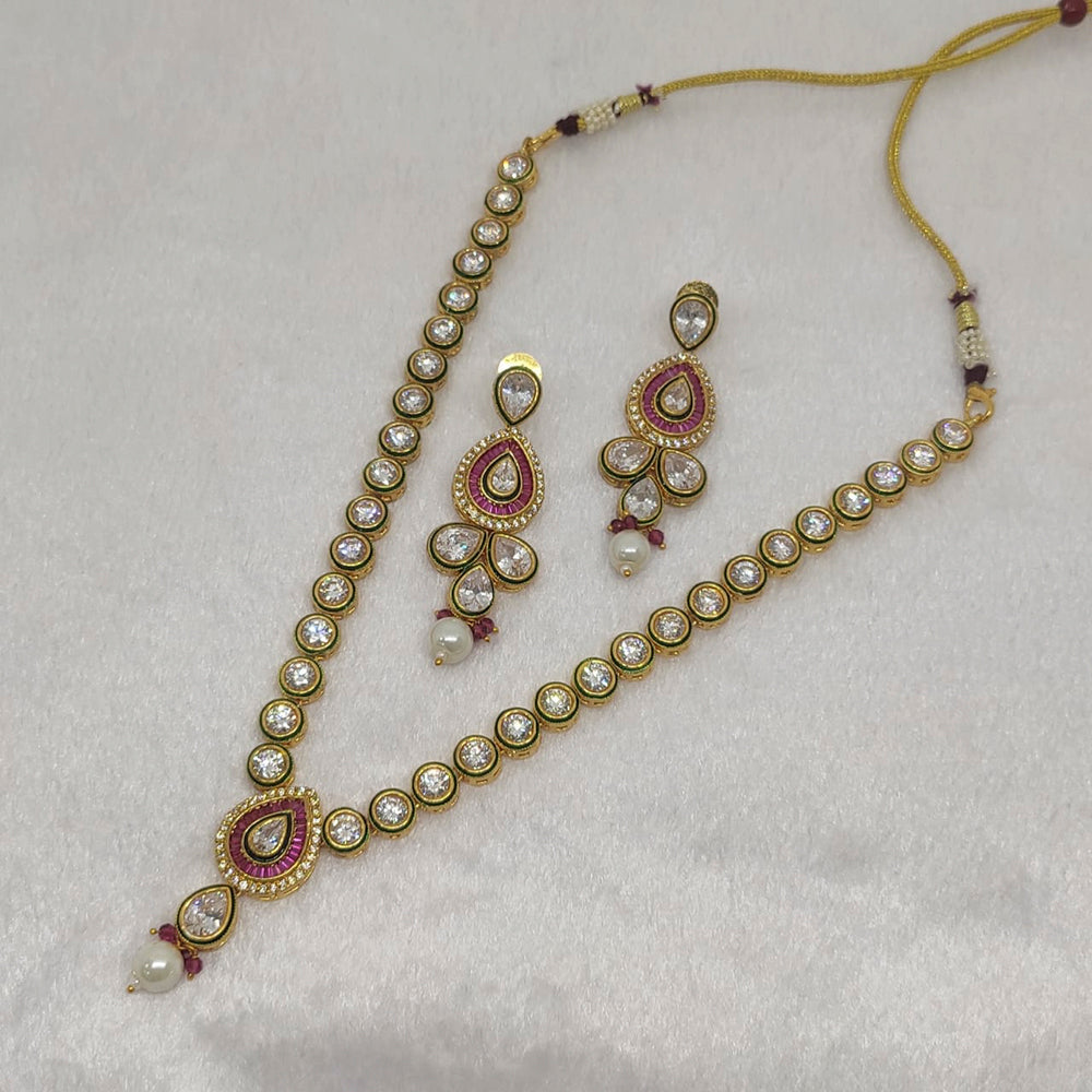 FS Collection Gold Plated Ad Stone Necklace Set