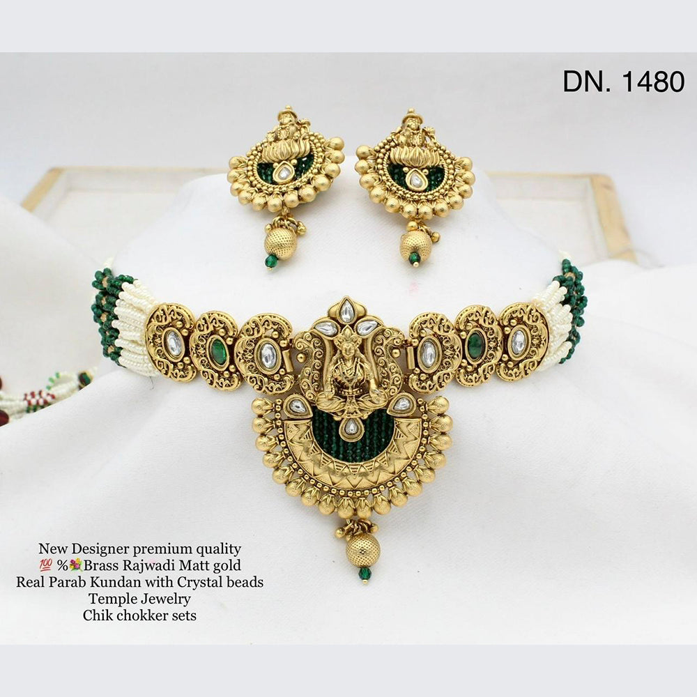 FS Collection Gold Plated Kundan Stone Temple Design Choker Necklace Set
