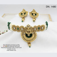 FS Collection Gold Plated Kundan Stone Temple Design Choker Necklace Set