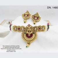 FS Collection Gold Plated Kundan Stone Temple Design Choker Necklace Set