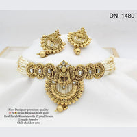FS Collection Gold Plated Kundan Stone Temple Design Choker Necklace Set