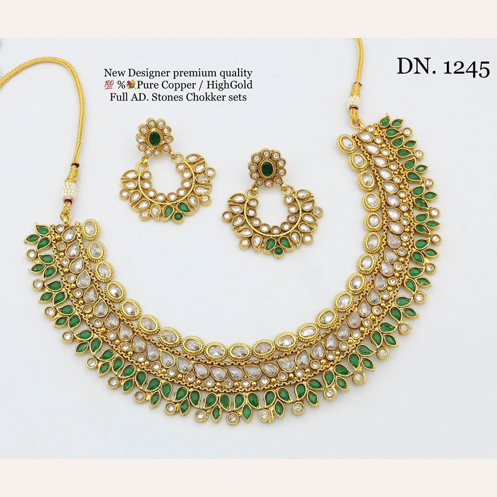 FS Collection Copper Gold Plated AD Stone Choker Necklace Set