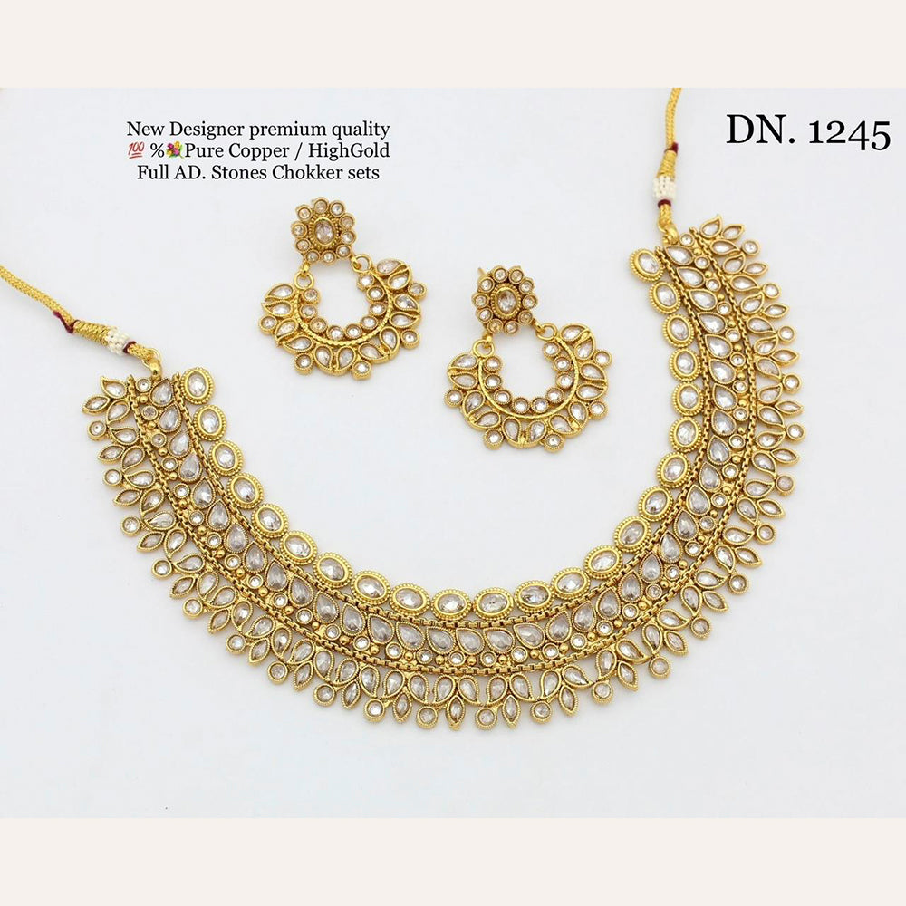 FS Collection Copper Gold Plated AD Stone Choker Necklace Set