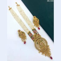 FS Collection Gold Plated Kundan Stone & Beads Long Necklace Set