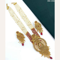 FS Collection Gold Plated Kundan Stone & Beads Long Necklace Set