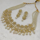 FS Collection Gold Plated Crystal Stone Pearl Choker Necklace Set