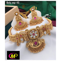 FS Collection Gold Plated Crystal Stone Choker Necklace Set