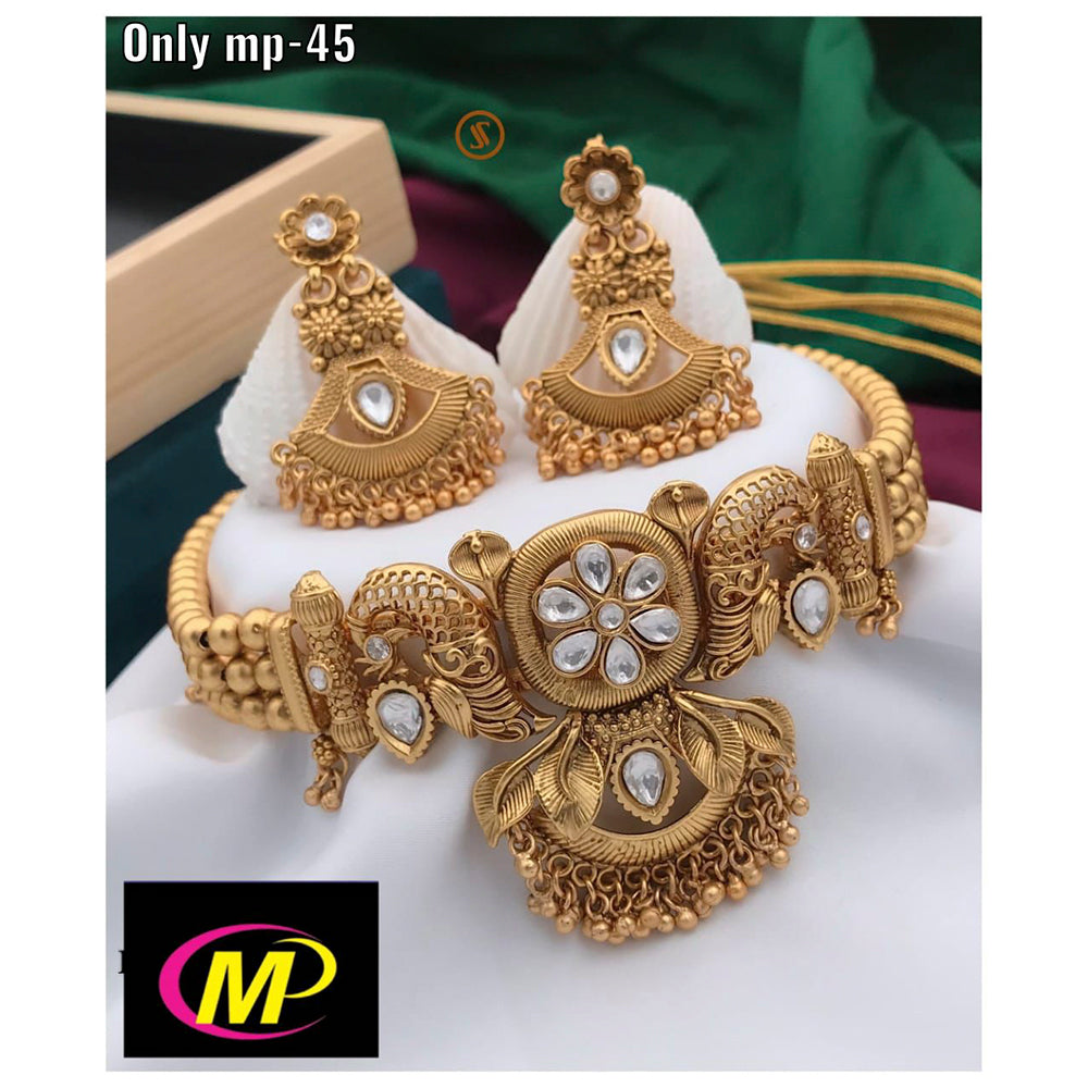 FS Collection Gold Plated Crystal Stone Choker Necklace Set
