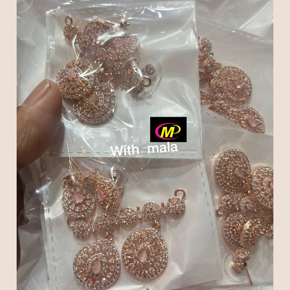 FS Collection Rose Gold Plated AD Stone Mangalsutra Pendant Set