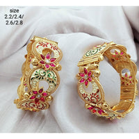 FS Collection Gold Plated Pota Stone & Meenakari Openable Bangles Set