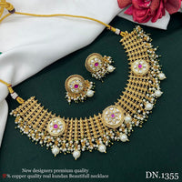 FS Collection Gold Plated Pota Stone Necklace Set