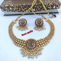 FS Collection Gold Plated Pota Stone Necklace Set