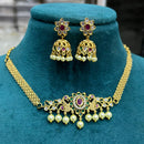FS Collection Gold Plated Pota Stone Choker Necklace Set