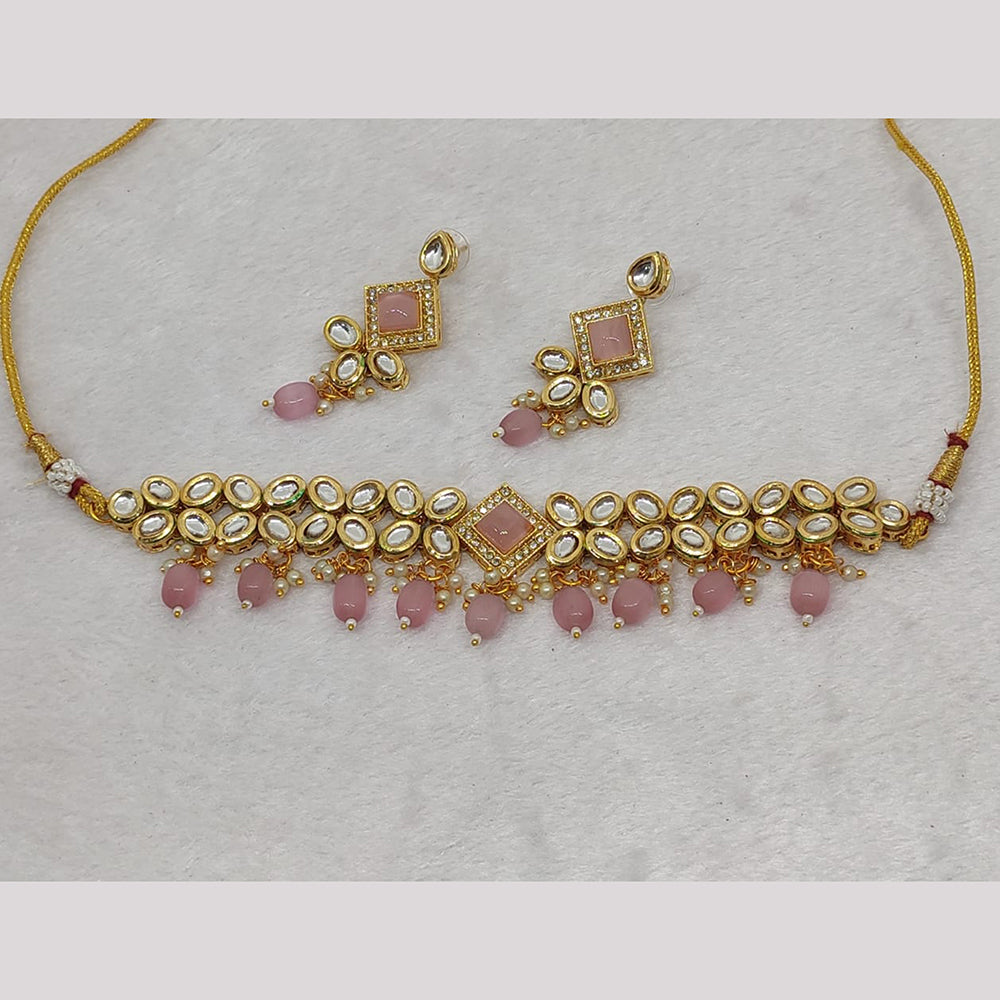 FS Collection Gold Plated Kundan Stone Choker Necklace Set
