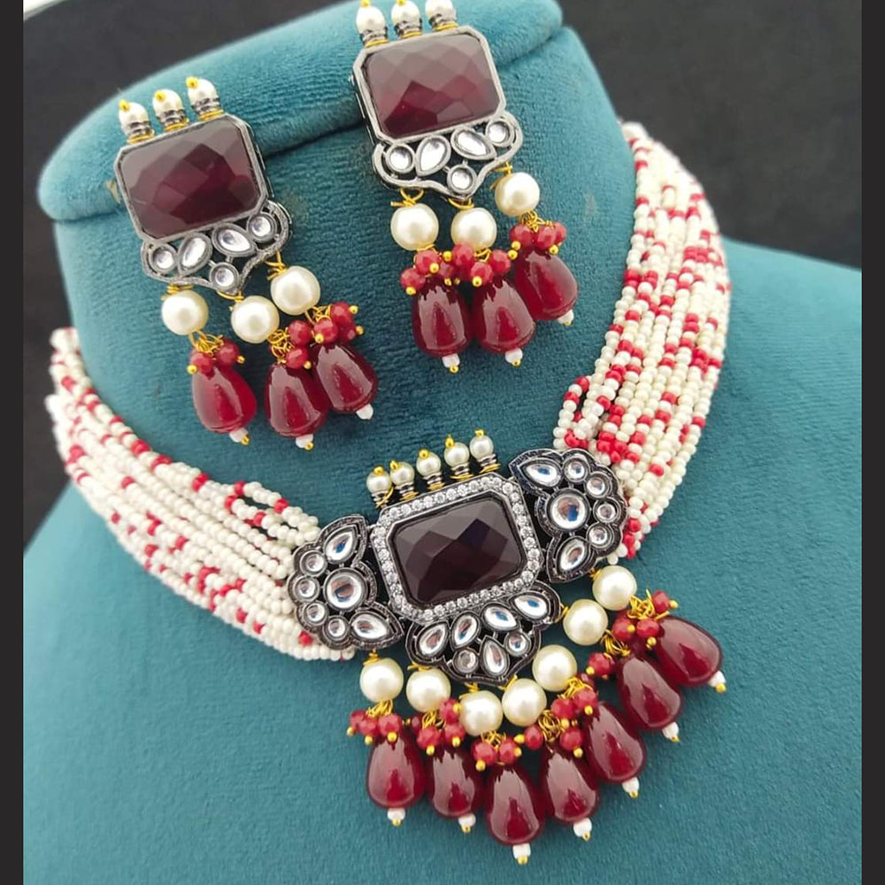 FS Collection Gold Plated Crystal & Beads Necklace Set