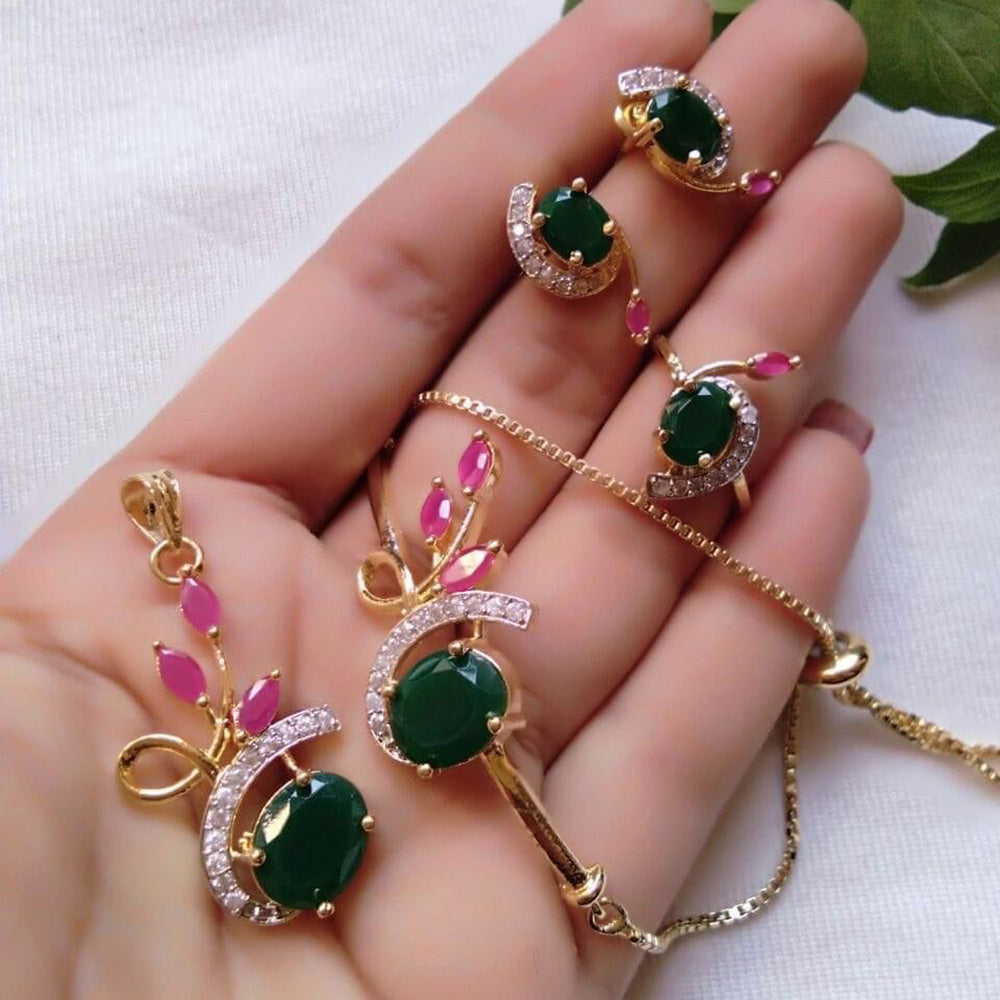FS Collection Gold Plated Crystal Stone Jewellery Combo