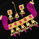 FS Collection Gold Plated Kundan & Beads Choker Necklace Set