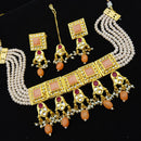 FS Collection Gold Plated Kundan & Beads Choker Necklace Set