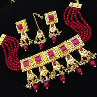 FS Collection Gold Plated Kundan & Beads Choker Necklace Set