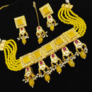FS Collection Gold Plated Kundan & Beads Choker Necklace Set