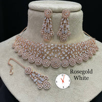 FS Collection Rose Gold Plated AD Stone Necklace Set