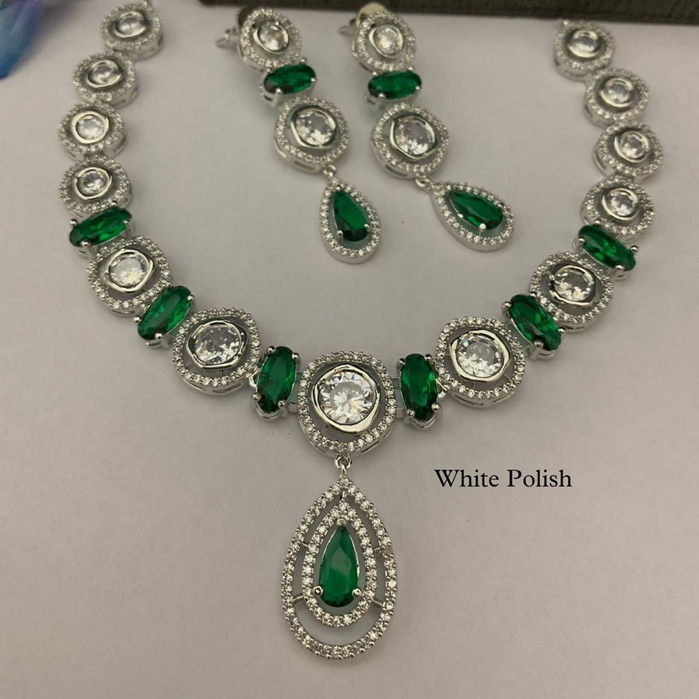 FS Collection Silver Plated AD Stone Necklace Set
