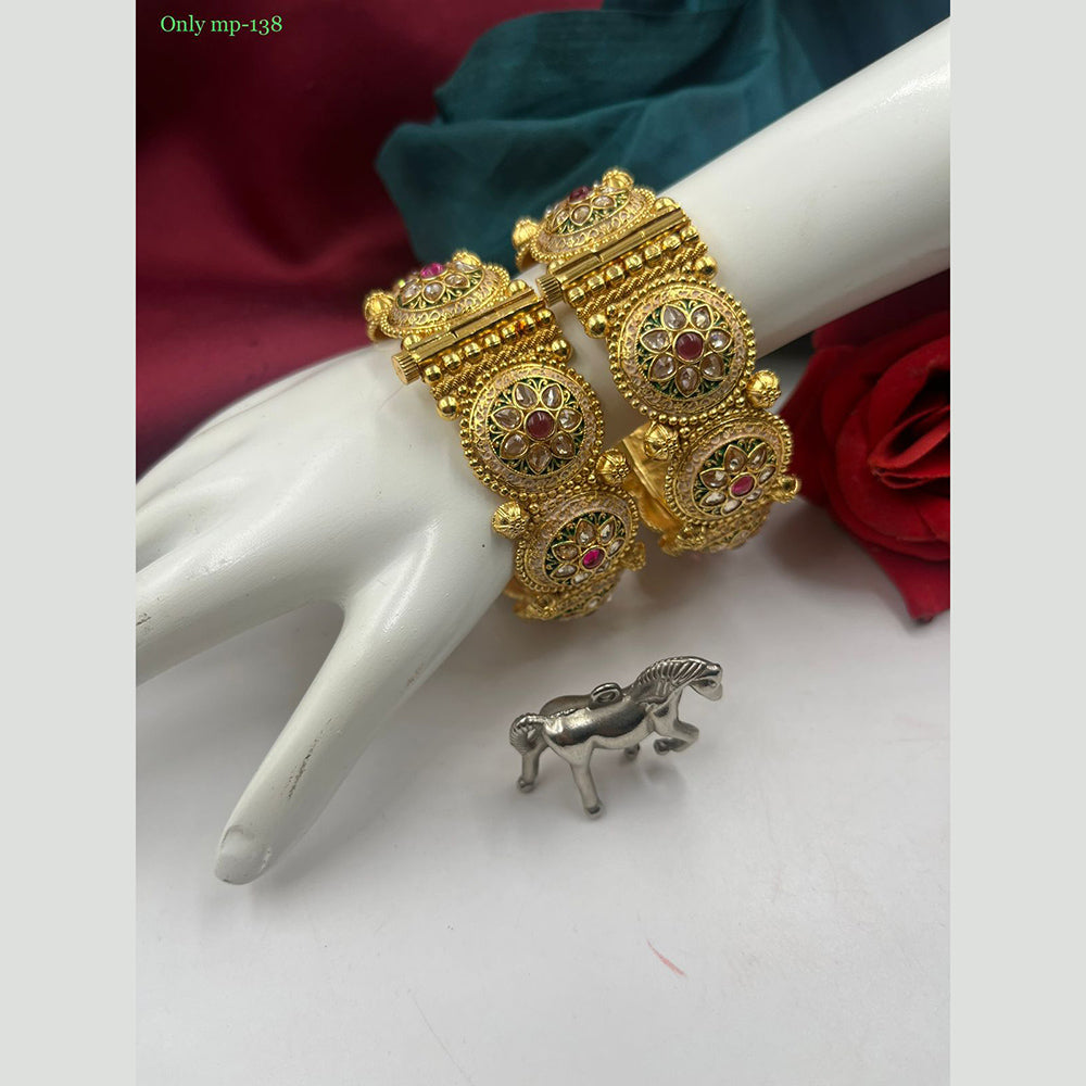 FS Collection Gold Plated Kundan Stone Bangles