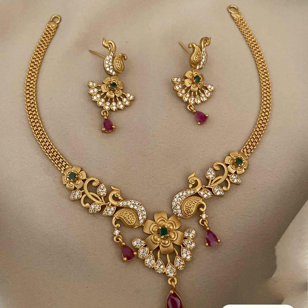FS Collection Gold Plated AD & Pota Necklace Set