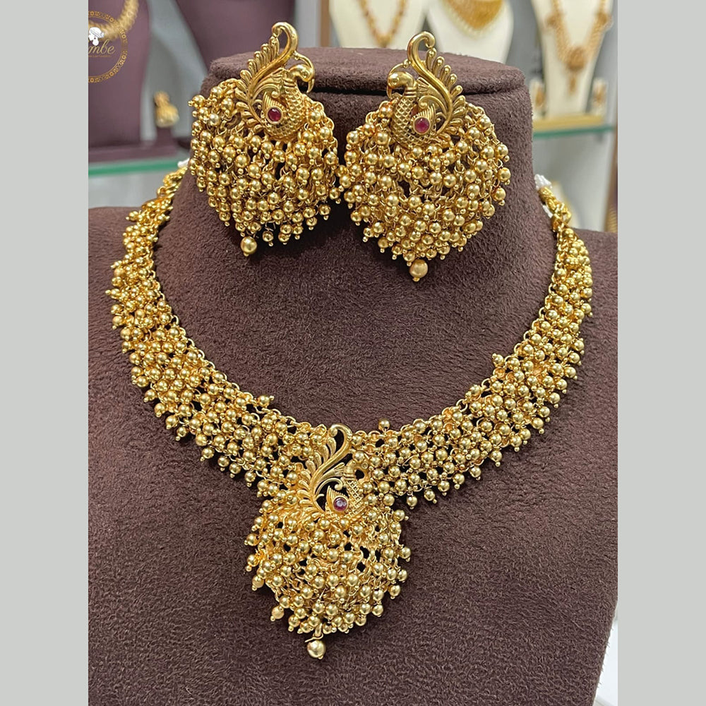 FS Collection Gold Plated Peacock Necklace Set