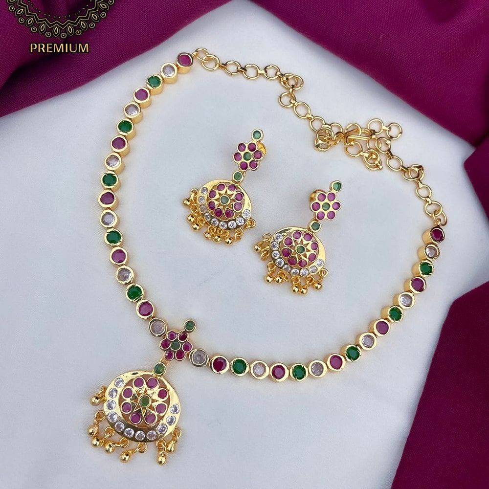FS Collection Gold Plated Kundan Stone Necklace Set