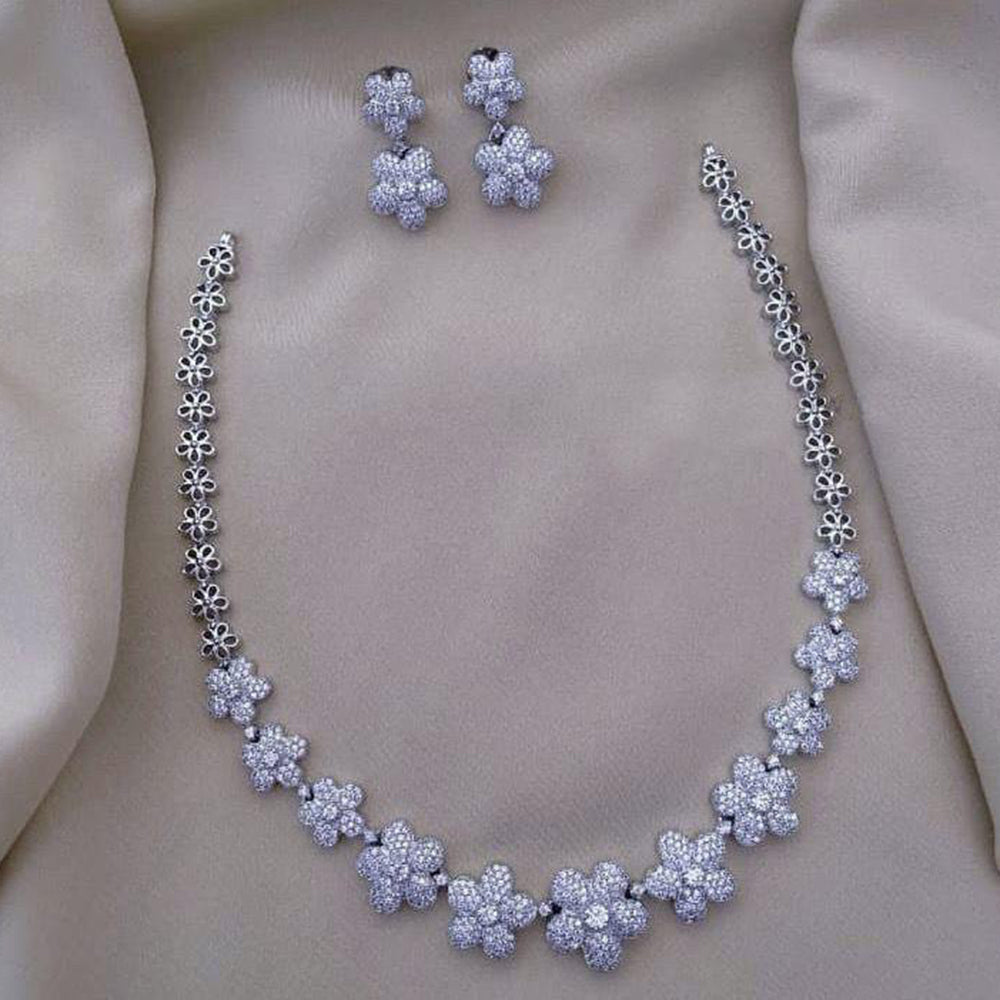 FS Collection Silver Plated AD Stone Necklace Set