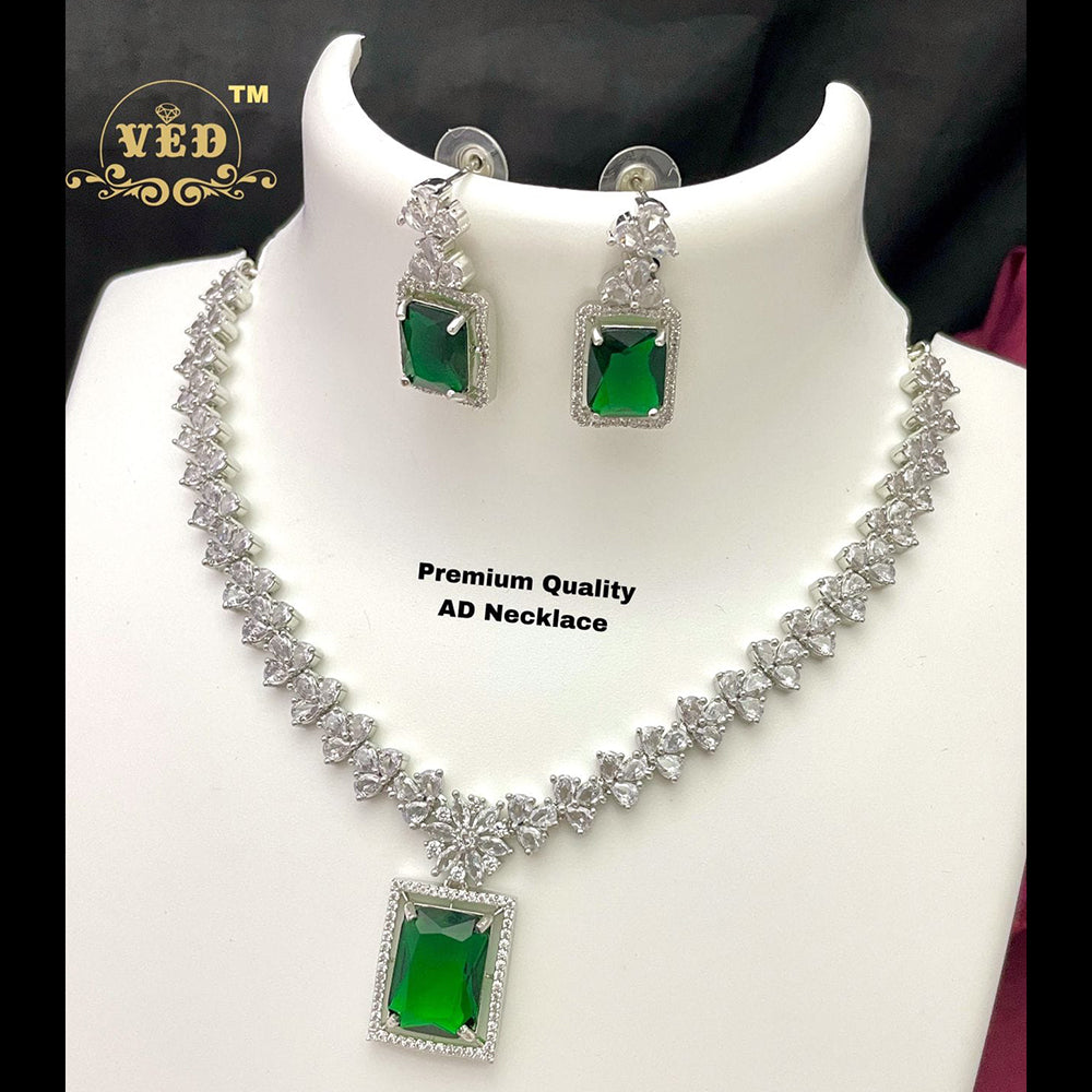 FS Collection Silver Plated AD Stone Necklace Set