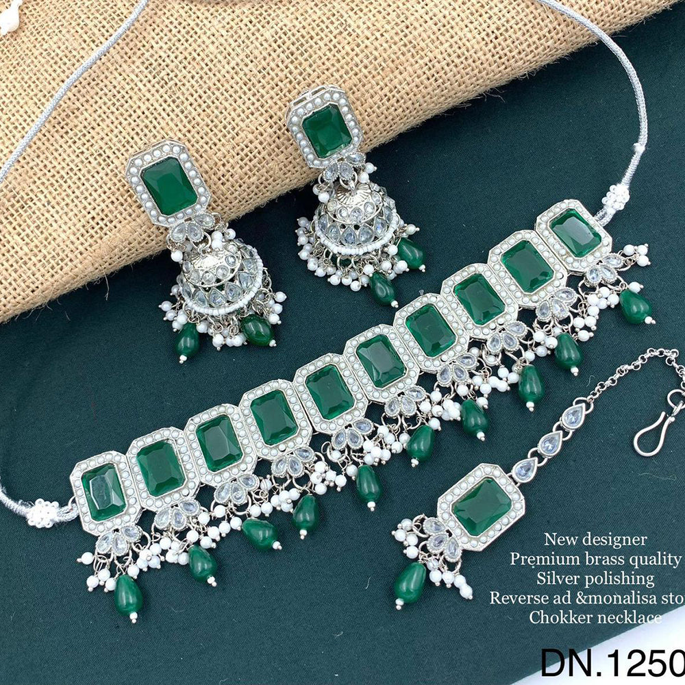 FS Collection Silver Plated Reverse AD & Monalisa Stone Choker Necklace Set