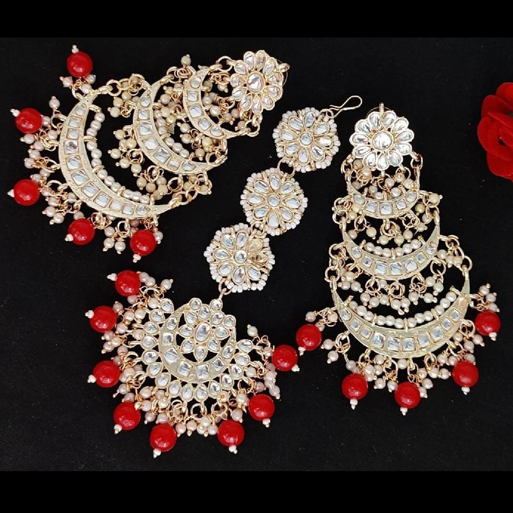 FS Collection Kundan Stone Dangler Earrings & Maangtikka Set